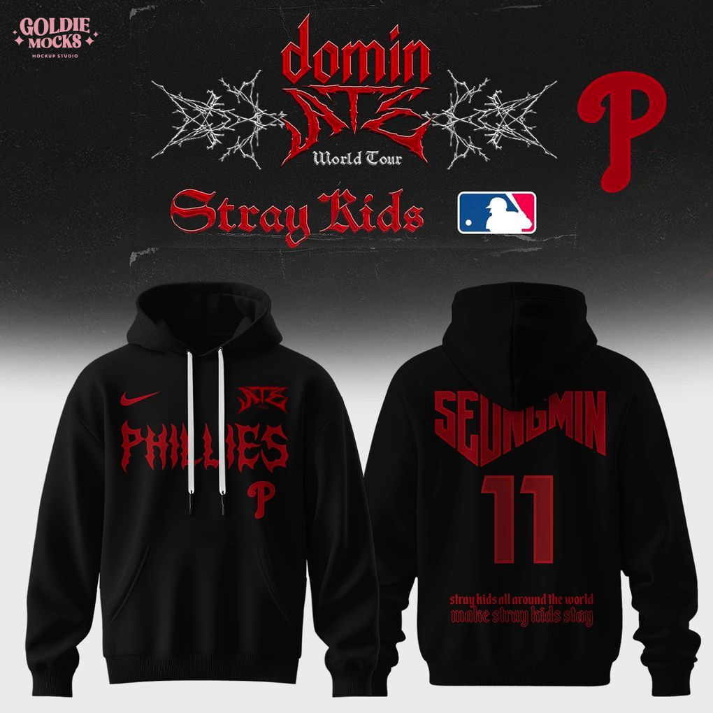 Philadelphia Phillies x Stray Kids Dominate World Tour 2025 All Team Hoodie Philadelphia Phillies x Stray Kids Dominate World Tour 2025 All Team Hoodie