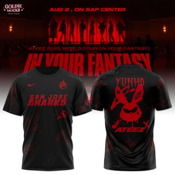 San Jose Sharks x Ateez 2025 World Tour In Your Fantasy Fans T-Shirt