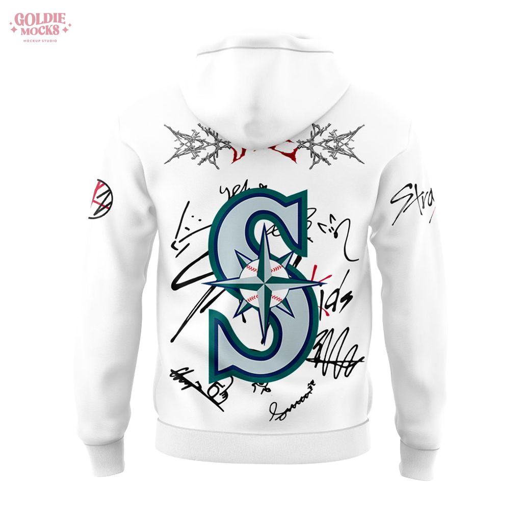 Seattle Mariners x Stray Kids ATE Tour Signature 2025 White Hoodie Seattle Mariners x Stray Kids ATE Tour Signature 2025 White Hoodie