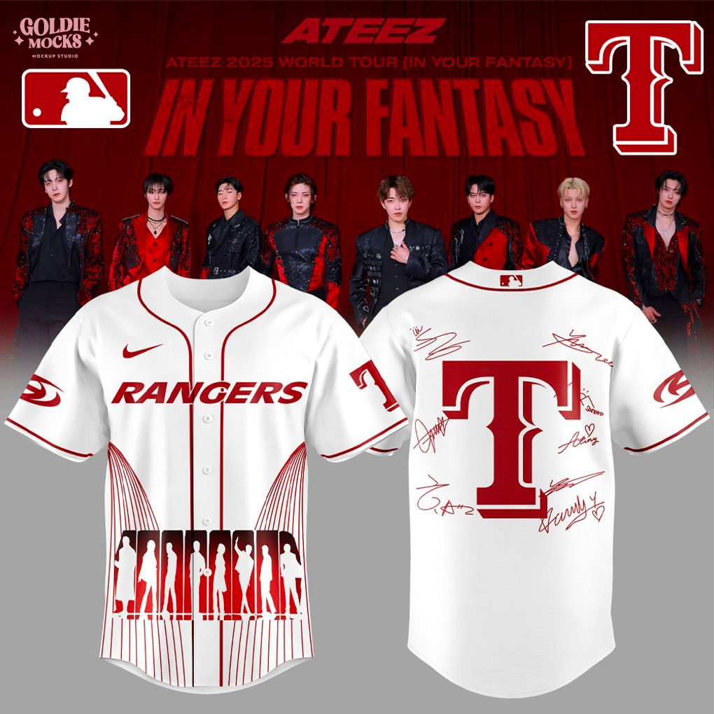 Texas Rangers ATEEZ World Tour Signature White Fans Jersey Texas Rangers ATEEZ World Tour Signature White Fans Jersey