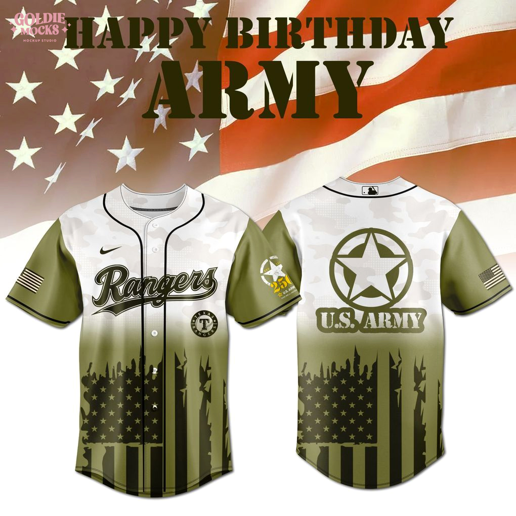 Texas Rangers x US Army Happy Birthday 250th Anniversary 2025 Jersey Texas Rangers x US Army Happy Birthday 250th Anniversary 2025 Jersey