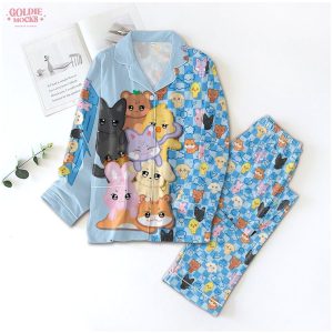 Ateez Chibi Cute Satin Pajamas Set