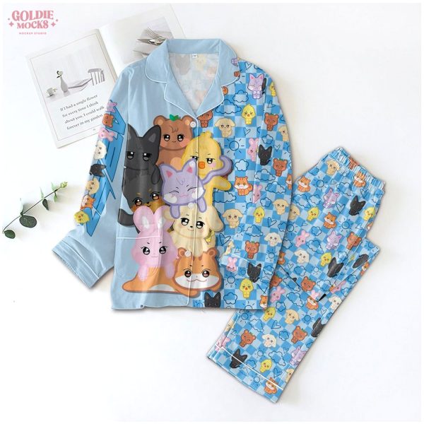 Ateez Chibi Cute Satin Pajamas Set