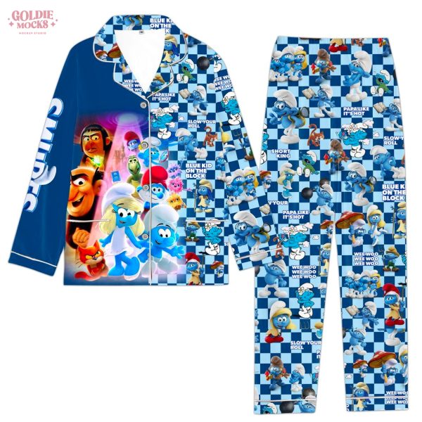 Blue Kid On The Block The Smurfs Brainy Satin Pajamas Set