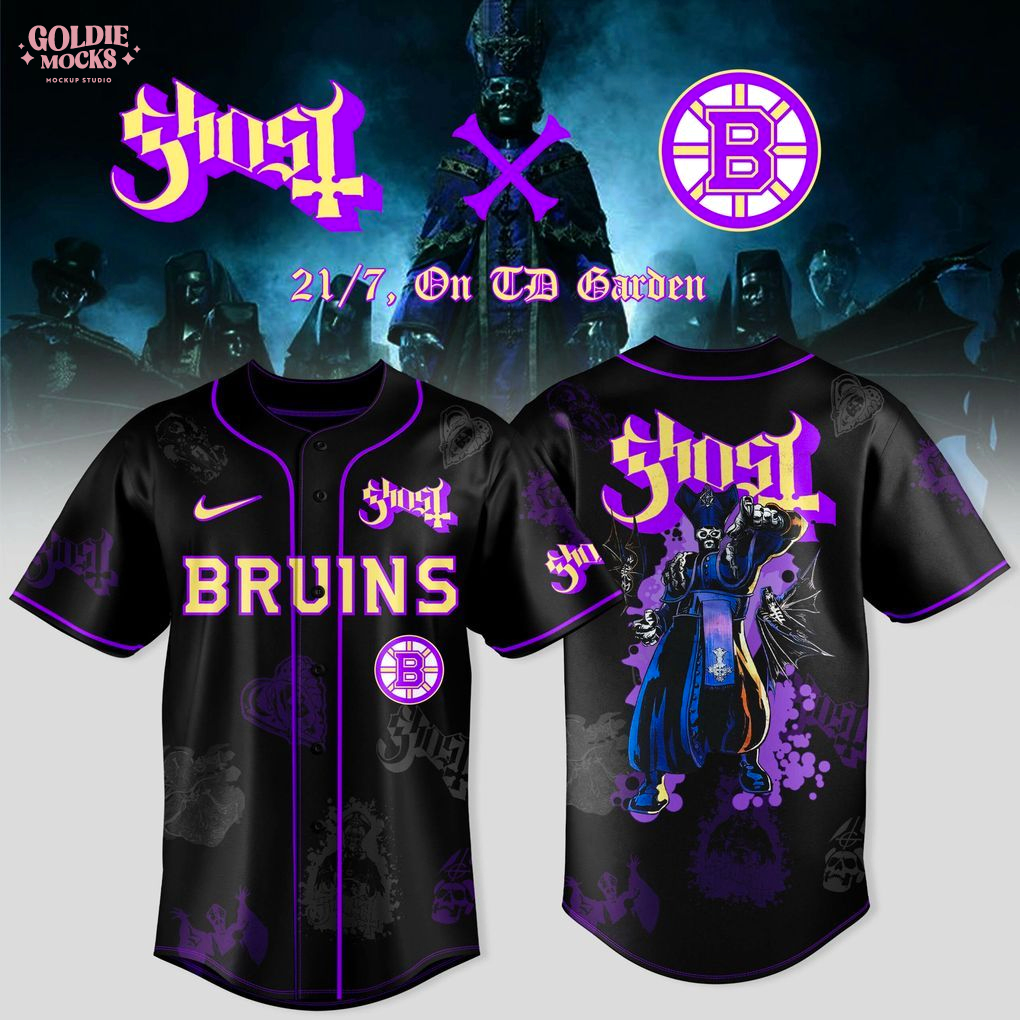 Boston Bruins x Ghost Band World Tour 2025 Black Baseball Jersey Boston Bruins x Ghost Band World Tour 2025 Black Baseball Jersey