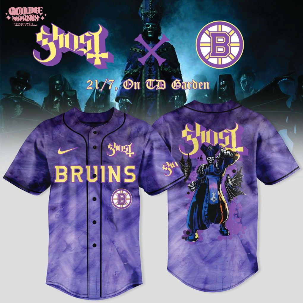 New Boston Bruins x Ghost Band World Tour 2025 Black Baseball Jersey New Boston Bruins x Ghost Band World Tour 2025 Black Baseball Jersey