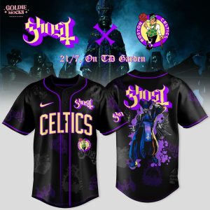 Boston Celtics x Ghost Band World Tour 2025 Black Baseball Jersey