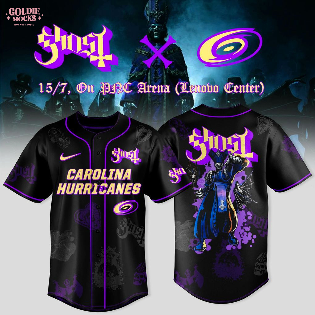 Carolina Hurricanes x Ghost Band World Tour 2025 Black Baseball Jersey Carolina Hurricanes x Ghost Band World Tour 2025 Black Baseball Jersey