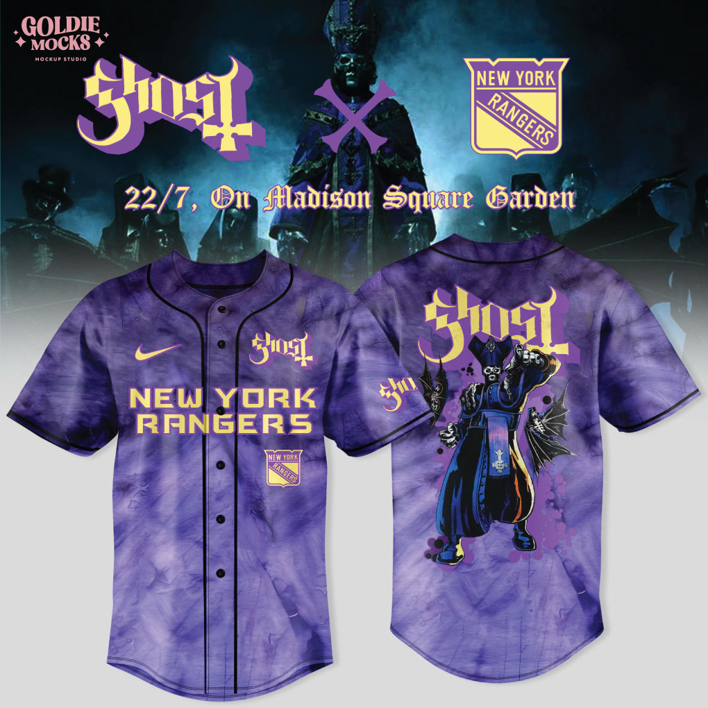 New York Rangers x Ghost Band World Tour 2025 Black Baseball Jersey New York Rangers x Ghost Band World Tour 2025 Black Baseball Jersey