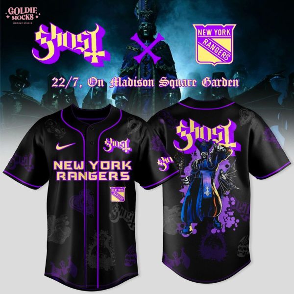 New York Rangers x Ghost Band World Tour 2025 Black Baseball Jersey