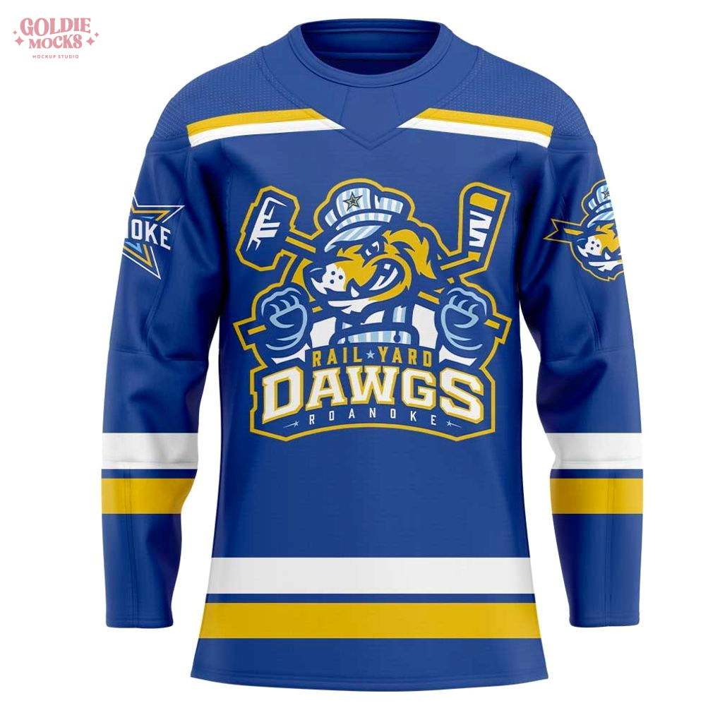 Roanoke Rail Yard Dawgs New Logo Unleashed 2025 Blue Jersey Roanoke Rail Yard Dawgs New Logo Unleashed 2025 Blue Jersey
