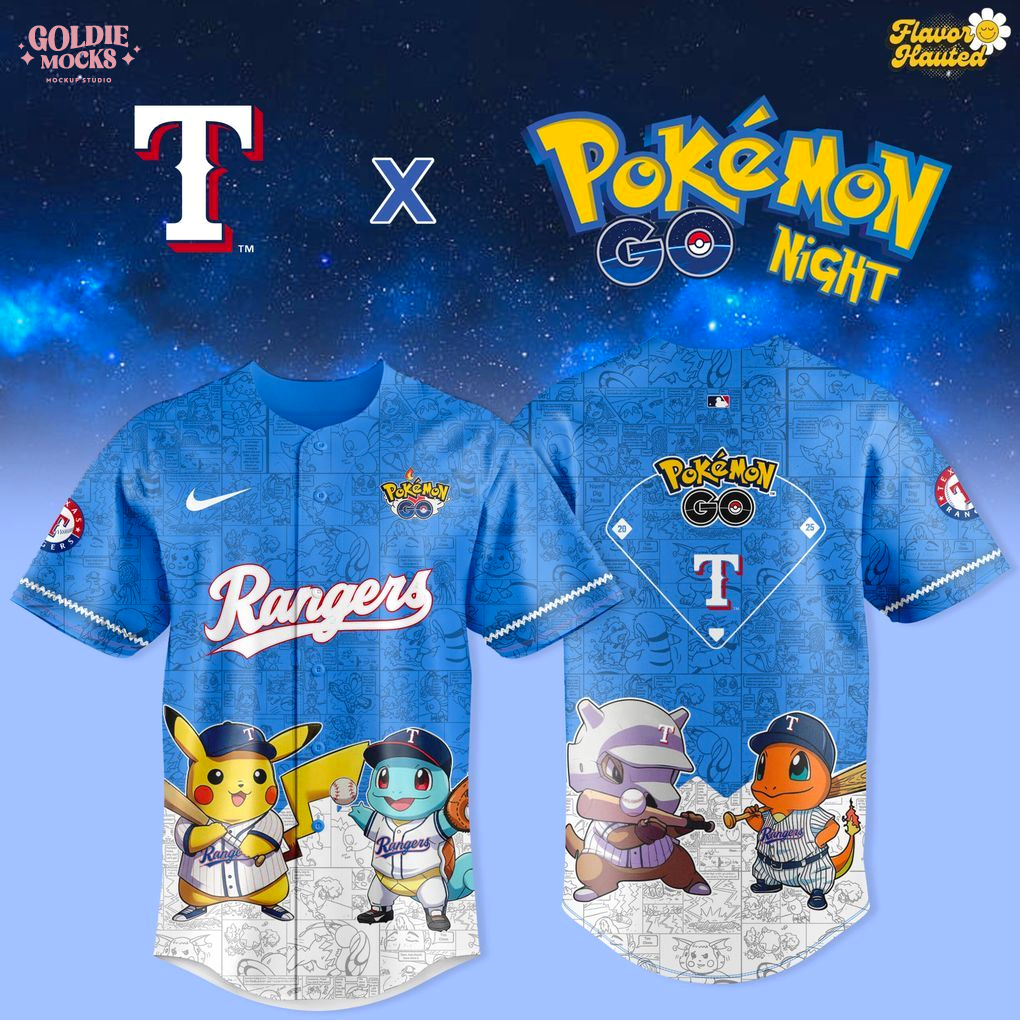 Texas Rangers x Pokémon GO Night Blue Jersey Texas Rangers x Pokémon GO Night Blue Jersey