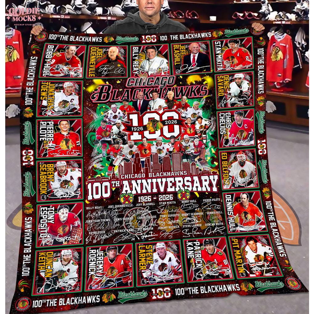 The Chicago Blackhawks 100th Anniversary 1926-2026 Limited Edition Fleece Blanket The Chicago Blackhawks 100th Anniversary 1926-2026 Limited Edition Fleece Blanket