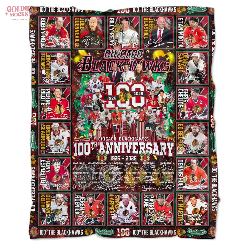 The Chicago Blackhawks 100th Anniversary 1926-2026 Limited Edition Fleece Blanket The Chicago Blackhawks 100th Anniversary 1926-2026 Limited Edition Fleece Blanket