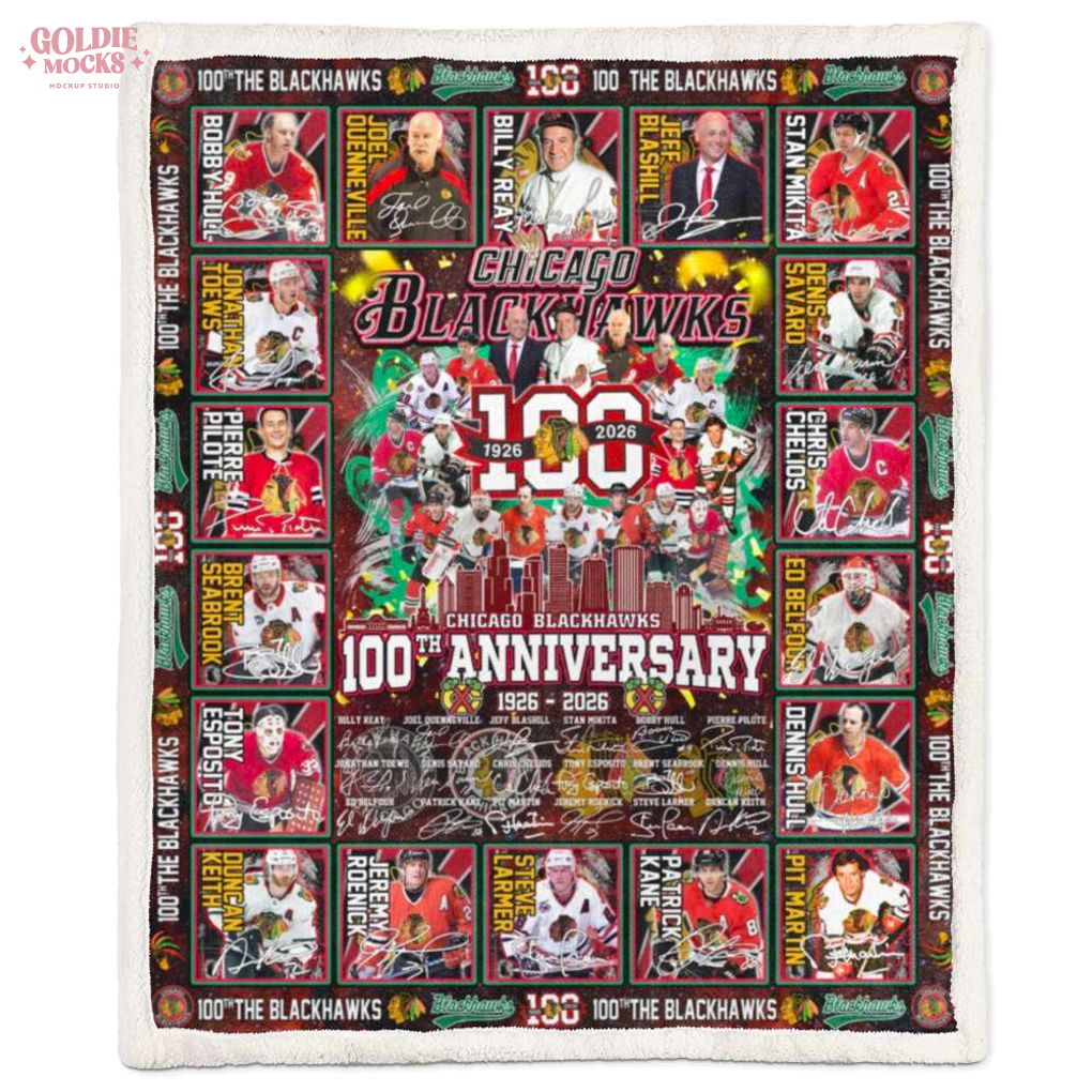 The Chicago Blackhawks 100th Anniversary 1926-2026 Limited Edition Fleece Blanket The Chicago Blackhawks 100th Anniversary 1926-2026 Limited Edition Fleece Blanket