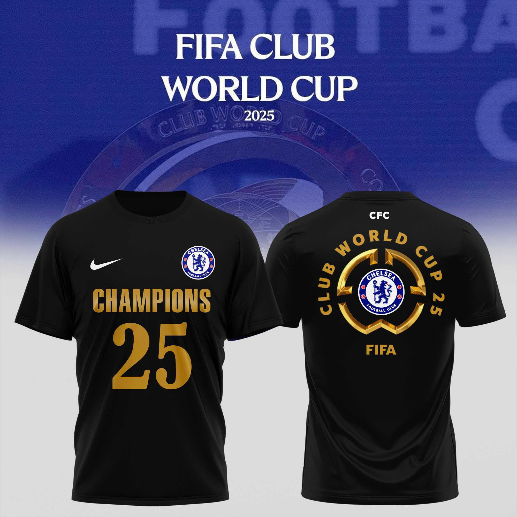 Chelsea – FIFA Club World Cup Champions 2025 Black T-Shirt Chelsea – FIFA Club World Cup Champions 2025 Black T-Shirt