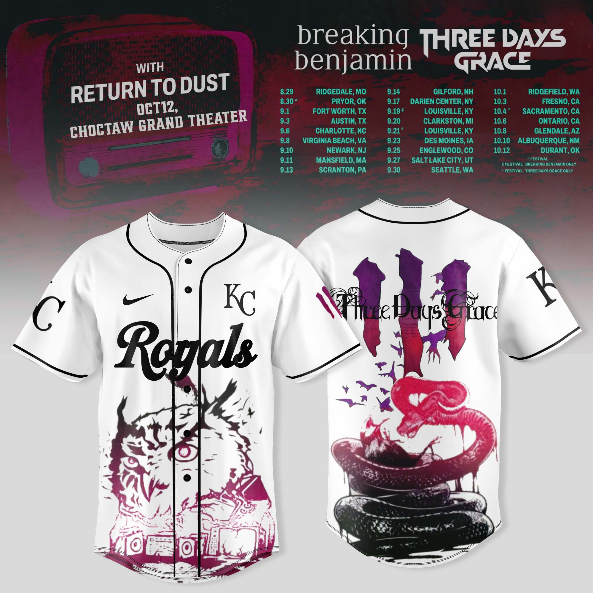 KC Royals x Breaking Benjamin Three Days Grace For Fans October 2025 Jersey KC Royals x Breaking Benjamin Three Days Grace For Fans October 2025 Jersey
