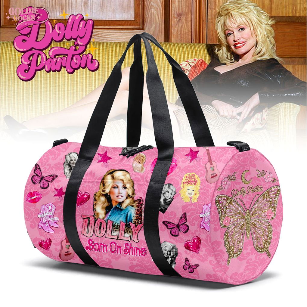 Dolly Parton Born to Shine Pink Butterfly Duffel Travel Gym Bag Dolly Parton Born to Shine Pink Butterfly Duffel Travel Gym Bag