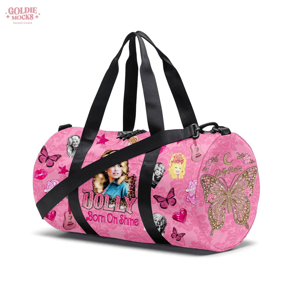 Dolly Parton Born to Shine Pink Butterfly Duffel Travel Gym Bag Dolly Parton Born to Shine Pink Butterfly Duffel Travel Gym Bag