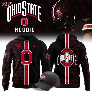 Ohio State Buckeyes Fan Hoodie Black Pullover with Scarlet Stripe & Leaf Pattern