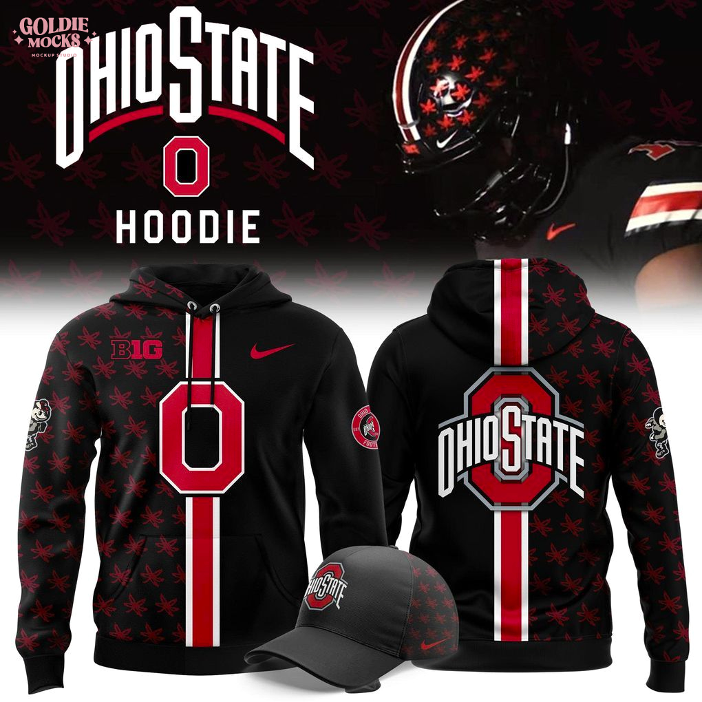 Ohio State Buckeyes Fan Hoodie Black Pullover with Scarlet Stripe & Leaf Pattern