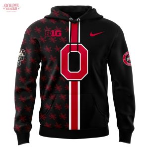 Ohio State Buckeyes Fan Hoodie Black Pullover with Scarlet Stripe & Leaf Pattern