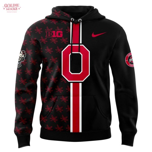 Ohio State Buckeyes Fan Hoodie Black Pullover with Scarlet Stripe & Leaf Pattern