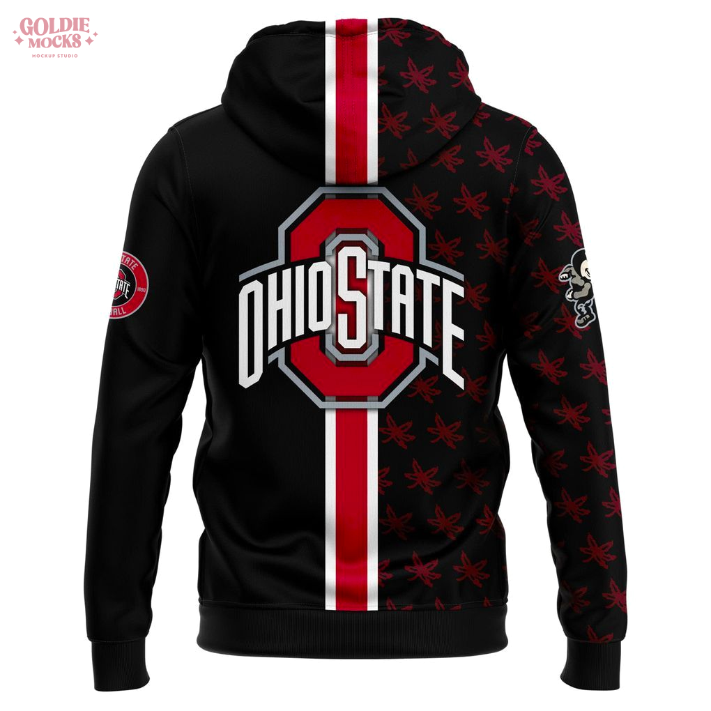 Ohio State Buckeyes Fan Hoodie Black Pullover with Scarlet Stripe & Leaf Pattern