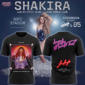 Shakira Las Mujeres Ya No Lloran World Tour Los Angeles Concert T-Shirt Retro Neon Design, Sofi Stadium 2025
