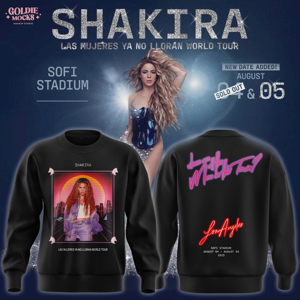 Shakira Las Mujeres Ya No Lloran World Tour Los Angeles Concert T-Shirt Retro Neon Design, Sofi Stadium 2025