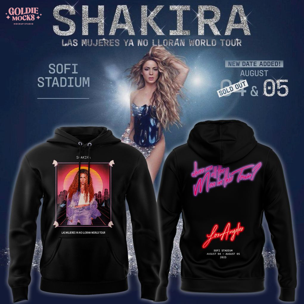 Shakira Las Mujeres Ya No Lloran World Tour Los Angeles Concert T-Shirt Retro Neon Design, Sofi Stadium 2025