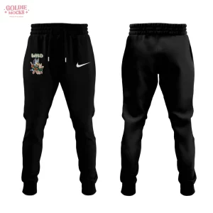 Front and back view of the black jogger pants with a small graphic of Bluey and Bingo playing hockey for the Minnesota Wild.